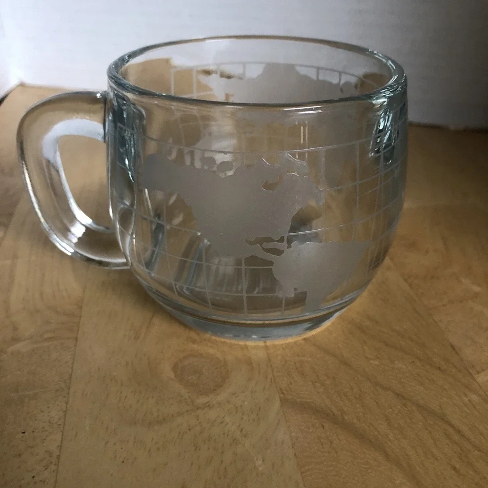 Vintage Nestle Nescafé Mug Globe World Clear Glass Cup Coffee Tea